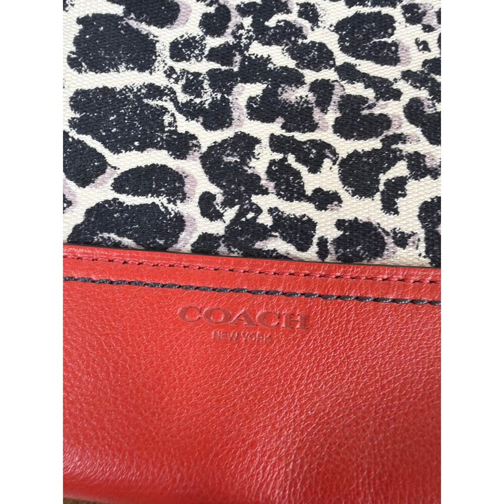 Coach Rory 19988 Leopard Print Handbag Red Leather Trim Clutch Wristlet Bundle - Picture 4 of 16